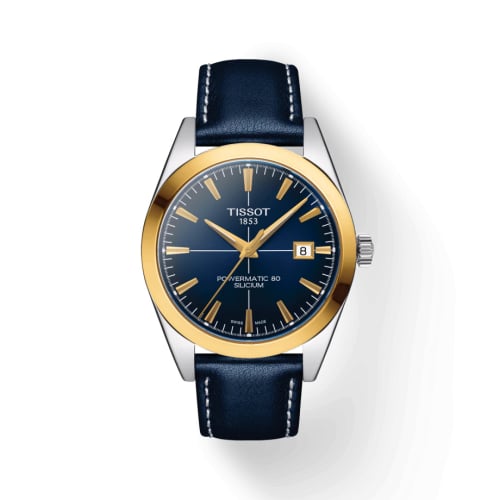 Tissot Gentleman Powermatic Stainless Steel / Yellow Gold / Blue / Strap