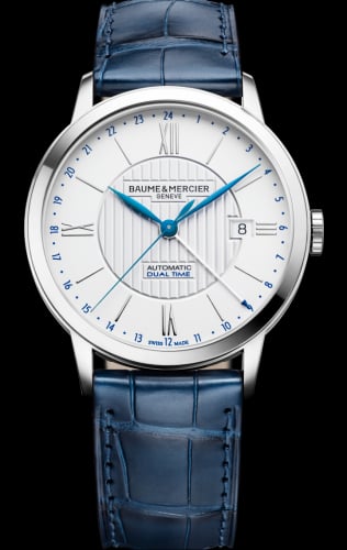 Baume & Mercier Classima 40 Dual Time Stainless Steel / Silver / Alligator
