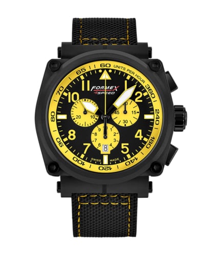 Formex Pilot Quartz Chronograph PVD / Black - Yellow / Calf
