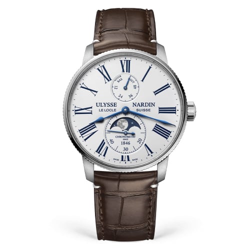 Ulysse Nardin Marine Torpilleur Moonphase Stainless Steel / White / Alligator