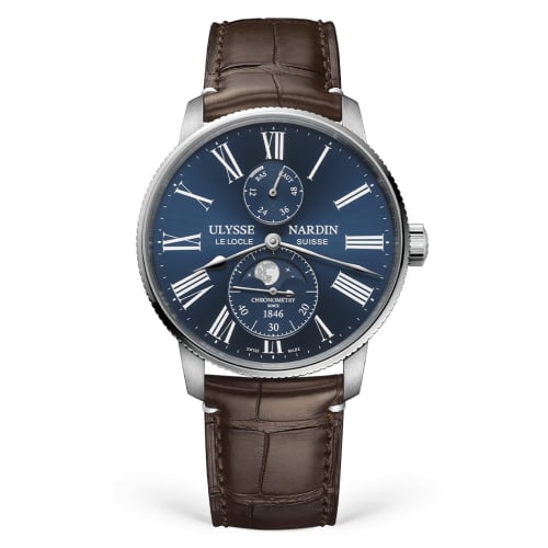 Ulysse Nardin Marine Torpilleur Moonphase Stainless Steel / Blue / Alligator
