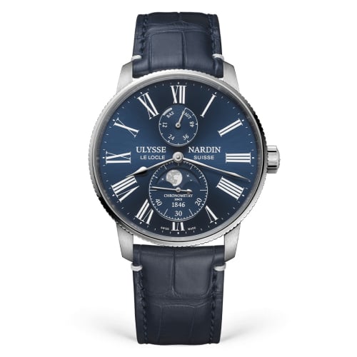 Ulysse Nardin Marine Torpilleur Moonphase Stainless Steel / Blue / Alligator