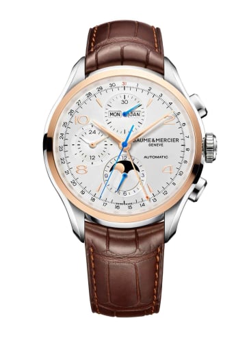 Baume & Mercier Clifton Chronograph Complete Calendar Stainless Steel / Red Gold / Silver / Strap