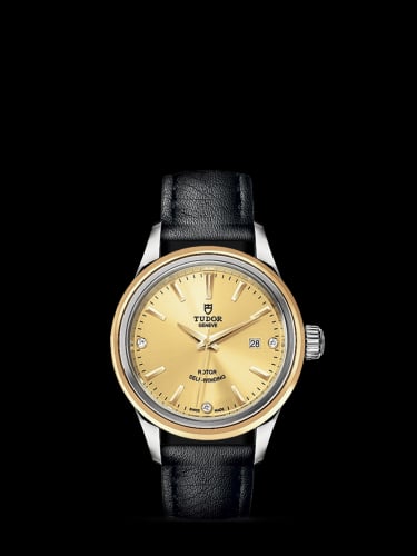Tudor Style 28 Stainless Steel / Yellow Gold / Champagne-Diamond / Strap