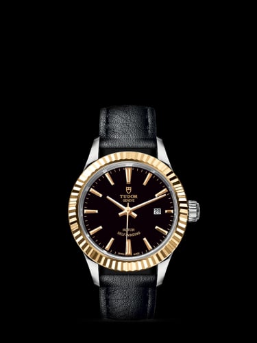Tudor Style 28 Stainless Steel / Yellow Gold / Fluted / Black / Strap