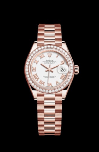 Rolex Lady-Datejust 28 Everose Diamond / President / White Roman