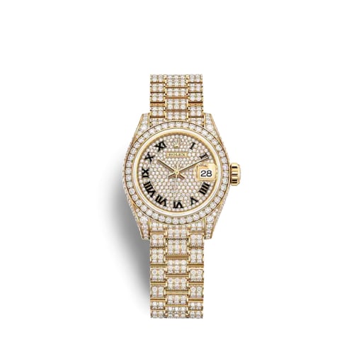 Rolex Lady-Datejust 28 Yellow Gold / Diamond / Paved - Roman / President