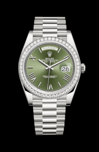 Rolex Day-Date 40 White Gold - Diamond / Green Roman