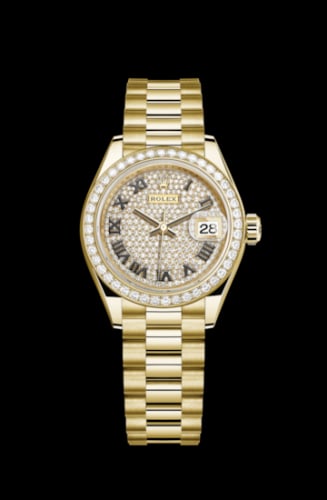 Rolex Lady-Datejust 28 Yellow Gold Diamond / President / Paved Roman