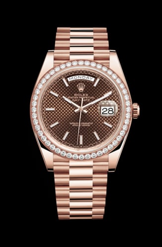 Rolex Day-Date 40 Everose / Diamond / Chocolate - Diagonal Motif