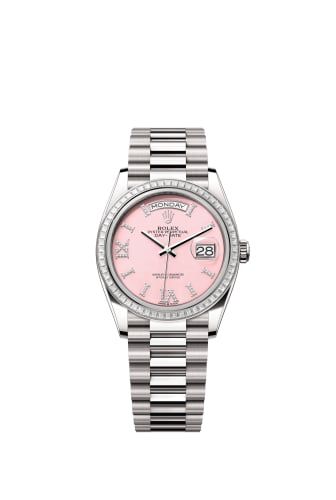 Rolex Day-Date 36 White Gold - Baguette / Pink Opal / President