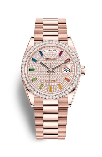Rolex Day-Date 36 Everose Gold / Diamond / Paved-Rainbow / President