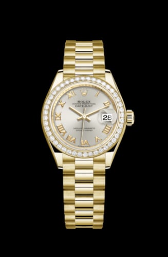 Rolex Lady-Datejust 28 Yellow Gold Diamond / President / Silver Roman