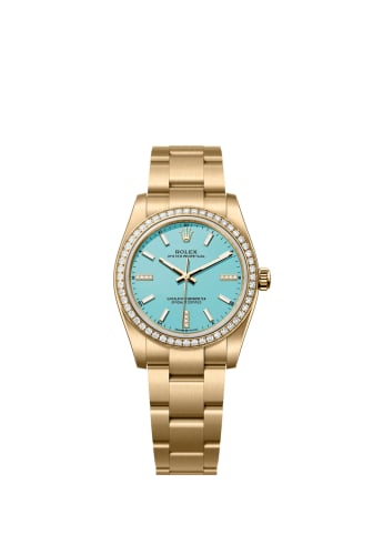 Rolex Oyster Perpetual 34 Yellow Gold - Diamond / Turquoise