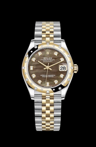 Rolex Datejust 31 Stainless Steel / Yellow Gold / Domed - Diamond / Black MOP / Jubilee