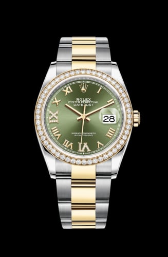 Rolex Datejust 36 Stainless Steel / Yellow Gold / Diamond / Olive Green Roman Diamond / Oyster