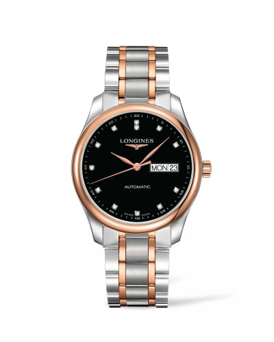 Longines Master Collection 38.5 Day Date Stainless Steel / Pink Gold / Black-Diamond / Bracelet