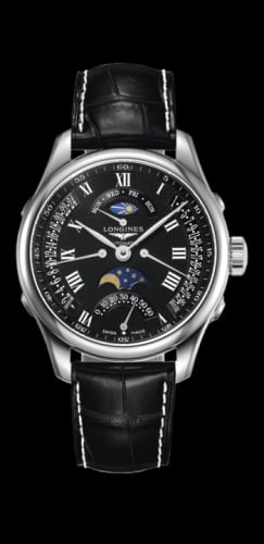 Longines Master Collection 41 Retrograde Moonphase Stainless Steel / Black Roman / Alligator XL