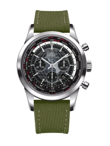 Breitling Transocean Chronograph Unitime Stainless Steel / Black / Military