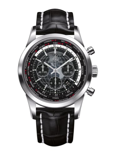 Breitling Transocean Chronograph Unitime Stainless Steel / Black / Croco