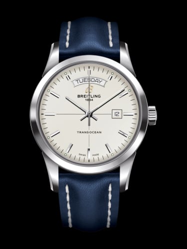 Breitling Transocean Day &amp; Date Stainless Steel / Silver / Calf / Pin