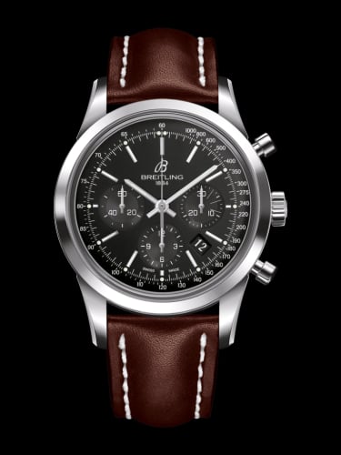 Breitling Transocean Chronograph Stainless Steel / Black / Calf / Folding