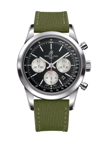 Breitling Transocean Chronograph Stainless Steel / Reverse Panda / Military / Pin