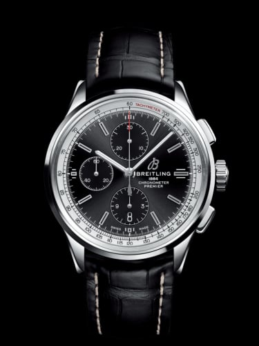 Breitling Premier Chronograph 42 Stainless Steel / Black / Croco Black / Folding