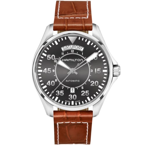 Hamilton Khaki Pilot Day Date Auto 42 Stainless Steel / Grey / Strap