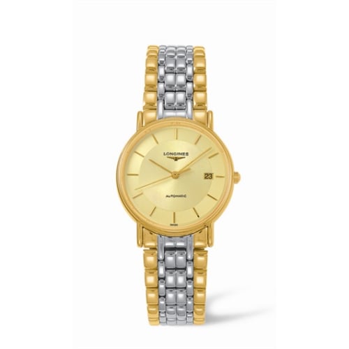 Longines Presence 34.5 Automatic Yellow Stick Yellow Bracelet Two Tone