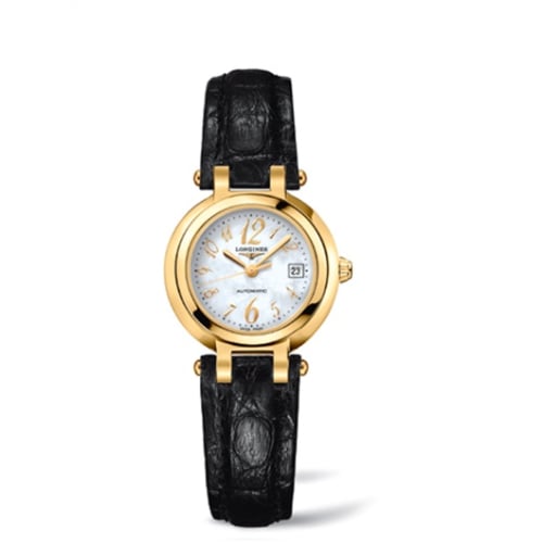 Longines PrimaLuna Automatic 26.5 Yellow Gold Leather Funky MOP