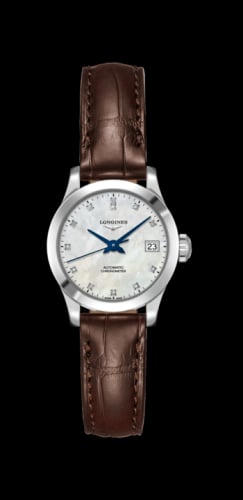 Longines Record 26mm Stainless Steel / MOP-Diamond / Alligator