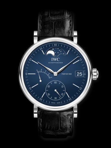 IWC Schaffhausen Portofino Hand-Wound Eight Days Moonphase "150 Years" Stainless Steel / Blue