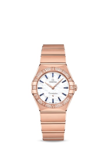 Omega Constellation Manhattan 28 Quartz Sedna Gold / MOP - Emerald / Diamond