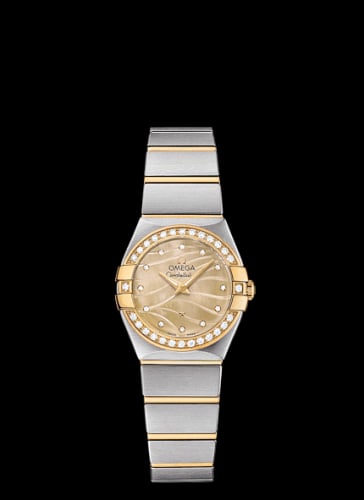 Omega Constellation Quartz 24 Brushed Stainless Steel / Yellow Gold / Diamond / Wavy Champagne MOP