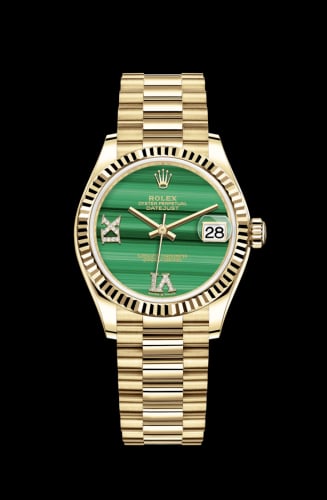 Rolex Datejust 31 Yellow Gold / Fluted / Malachite / President