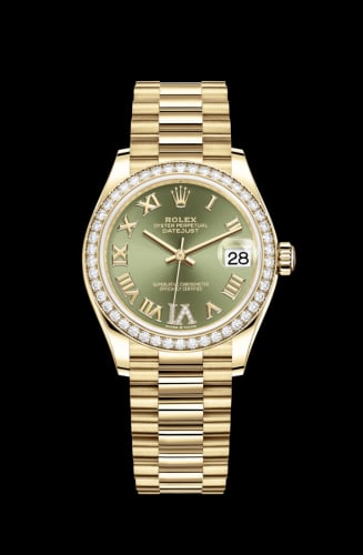 Rolex Datejust 31 Yellow Gold / Diamond / Olive - Roman / President