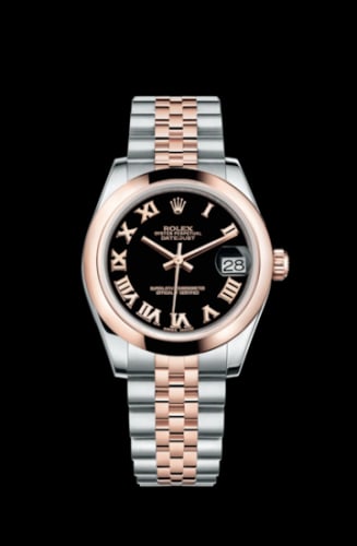 Rolex Datejust 31 Rolesor Everose Domed / Jubilee / Black Roman