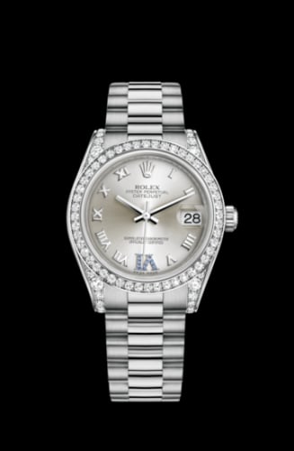 Rolex Datejust 31 White Gold Diamond / President / Silver Roman