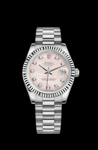 Rolex Datejust 31 White Gold Fluted / President / Pink MOP