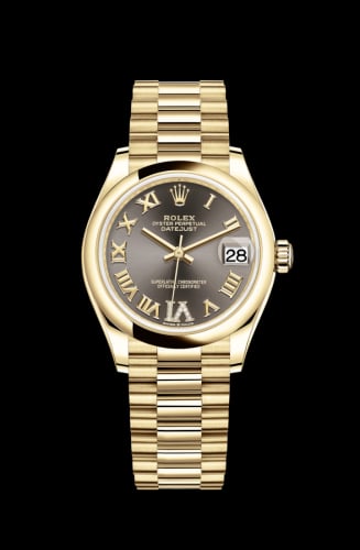 Rolex Datejust 31 Yellow Gold / Domed / Grey - Roman / President