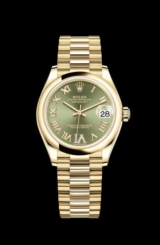 Rolex Datejust 31 Yellow Gold / Domed / Olive - Roman / President