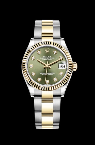 Rolex Datejust 31 Stainless Steel / Yellow Gold / Fluted / Olive - Diamond / Oyster