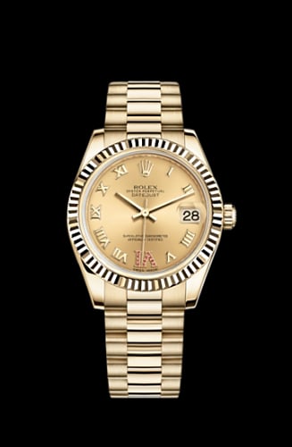 Rolex Datejust 31 Yellow Gold Fluted / President / Champagne Roman