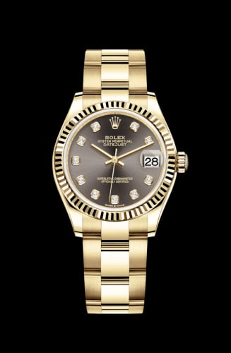 Rolex Datejust 31 Yellow Gold / Fluted / Grey - Diamond / Oyster