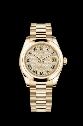 Rolex Datejust 31 Yellow Gold Domed / President / Paved Roman