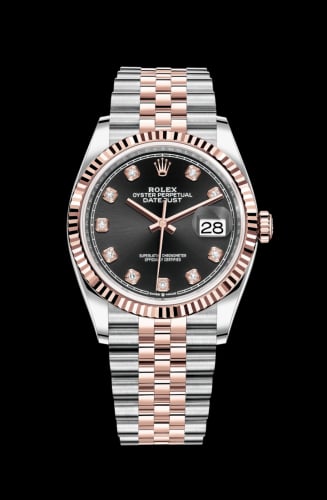 Rolex Datejust 36 Stainless Steel / Everose / Fluted / Black Diamond / Jubilee