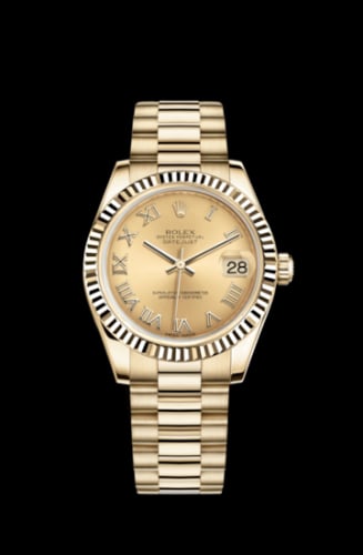 Rolex Datejust 31 Yellow Gold Fluted / President / Champagne Roman