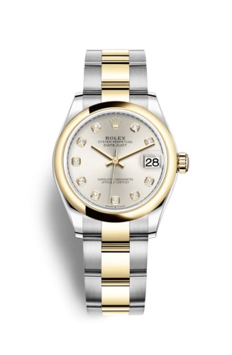 Rolex Datejust 31 Stainless Steel / Yellow Gold / Domed / Silver - Diamond / Oyster