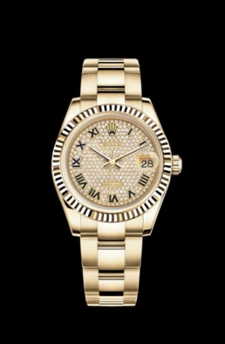 Rolex Datejust 31 Yellow Gold Fluted / Oyster / Paved Roman